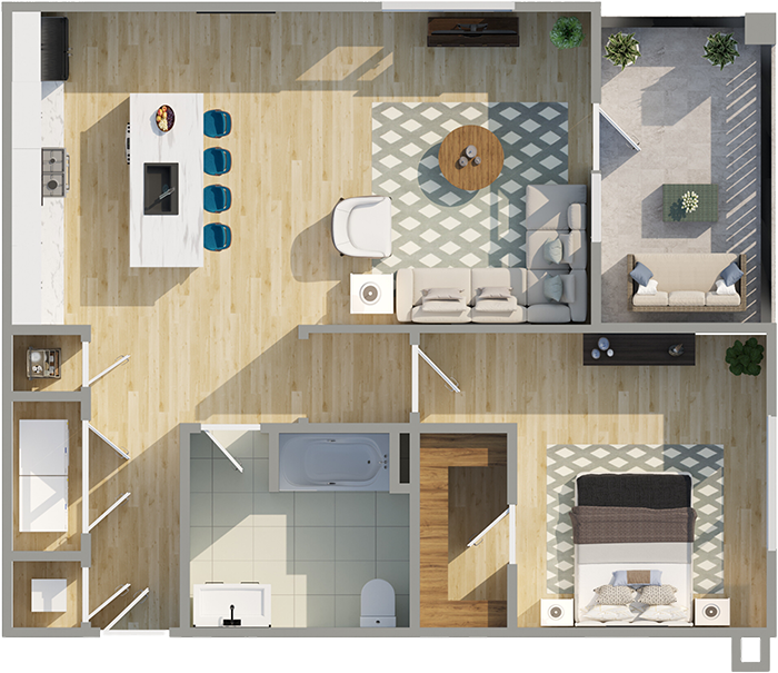 1 bedroom floorplan overhead