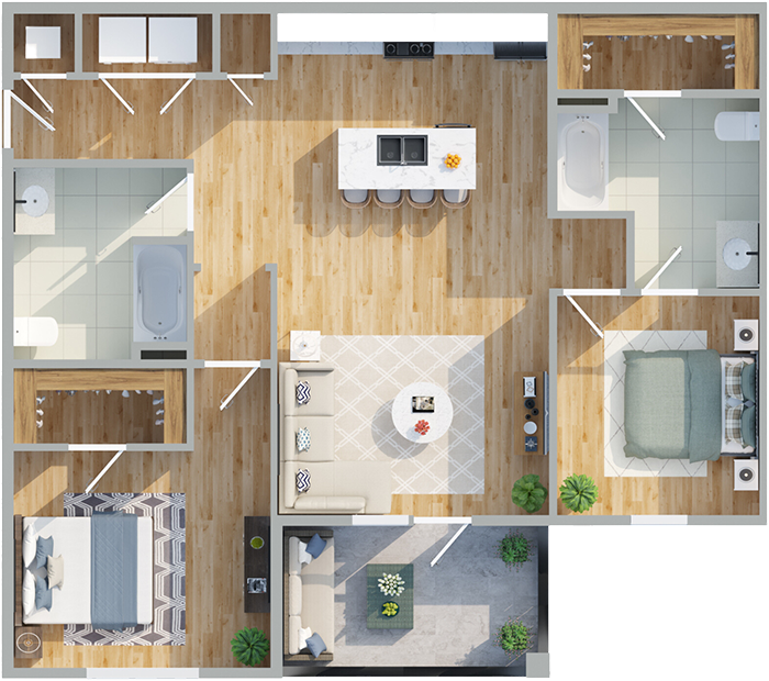 2 bedroom floorplan overhead